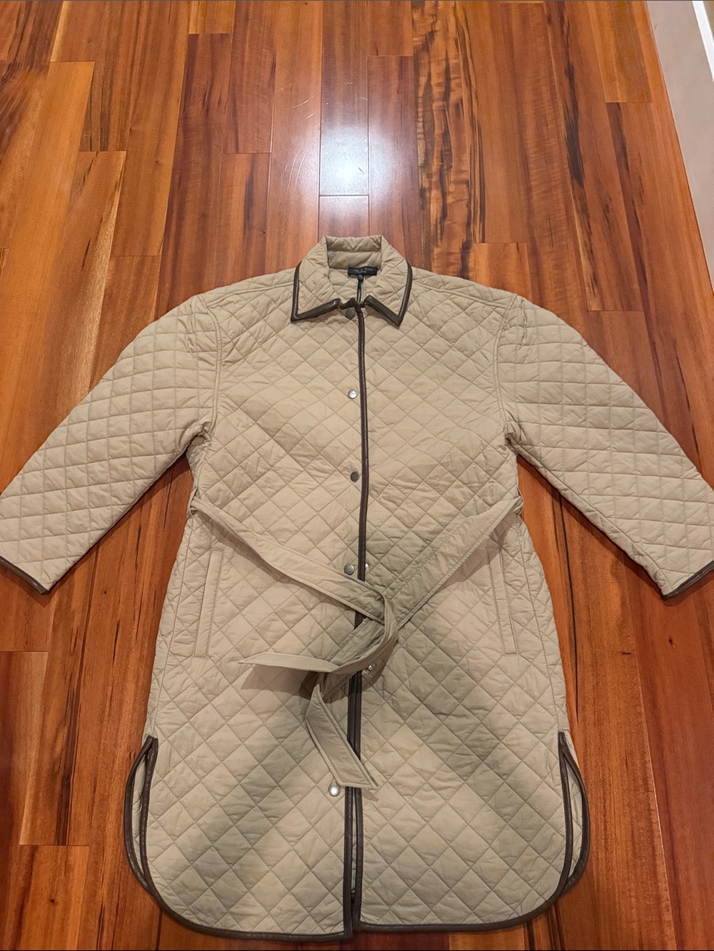 Rad & bone Quilted Beige Belted Coat with Contrast Trim